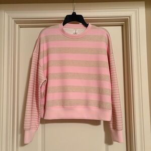 Altar'd State Revival Scuba Pink and Beige Striped Crewneck Sweatshirt
